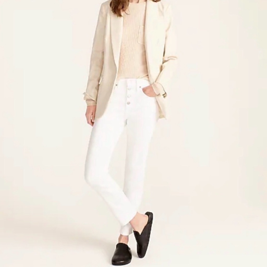 J Crew 10" High Rise Vintage Straight White Jeans Button Size 29